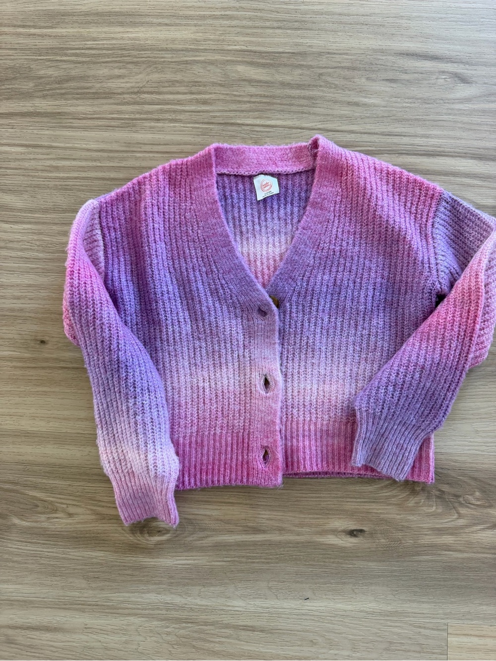 wonder nation Pink to Lavender Ombre Ribbed V-Neck Cardigan
